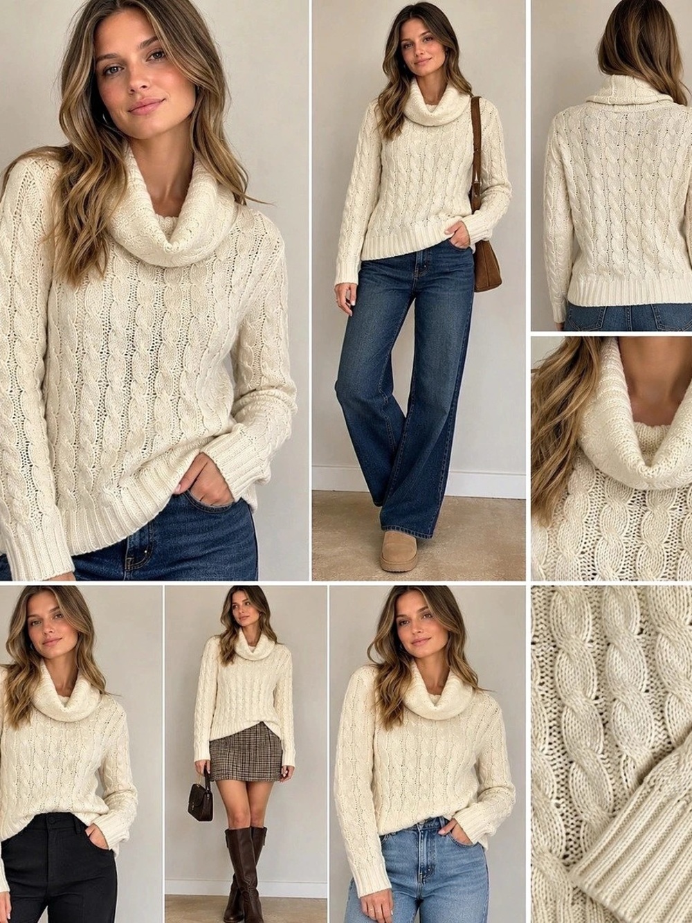 Banana Republic Cream Cable Knit Cowl Neck Sweater Women’s Medium Wool Blend